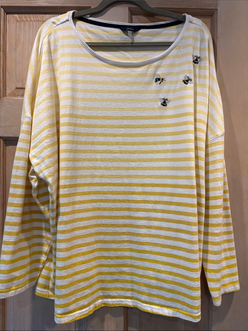 Joules Yellow and White Striped Bee 🐝Top Size 22 100% Cotton